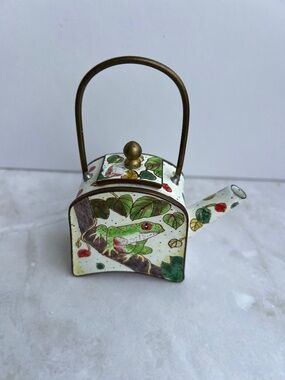 Empress Arts Miniature Enamel Teapot Tree Frog on Branch 2003, Hand Painted